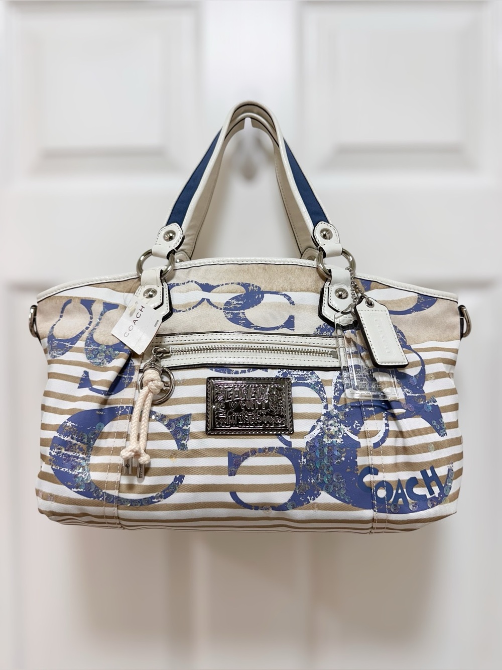 Coach Poppy Nautical Stripe Sequin Rocker Two Way Satchel NWT